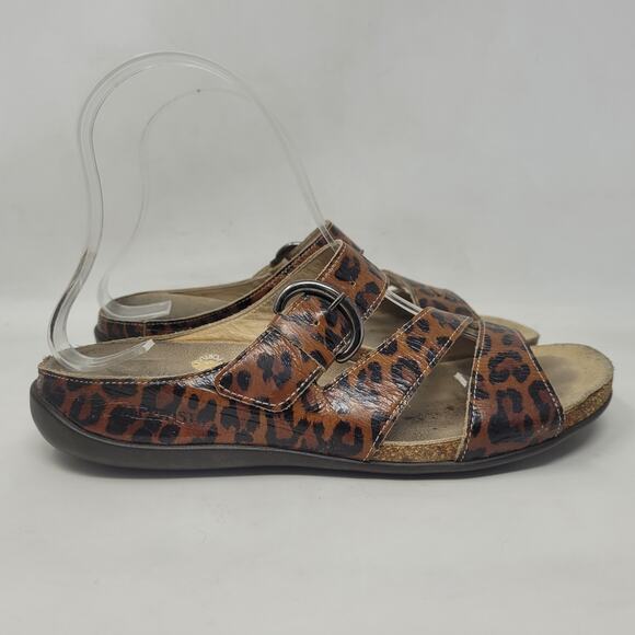 Mephisto Sandals Womens EU37 US7 Leopard Print Leather Slip On Comfort Walking - Picture 2 of 13